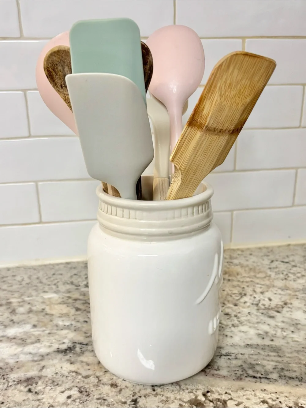 GoodsCircle Mason Utensils White Ceramic Utensil Crock Farmhouse Kitchen